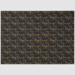 Papel De Seda Arte com Palavras Feliz Natal Preto e Dourado
