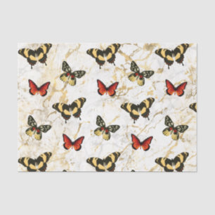 Papel De Seda Arte da Borboleta no Mármaco Branco e Dourado, Dis