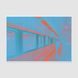 Papel De Seda Arte da mulher parisiense no metrô em laranja azul