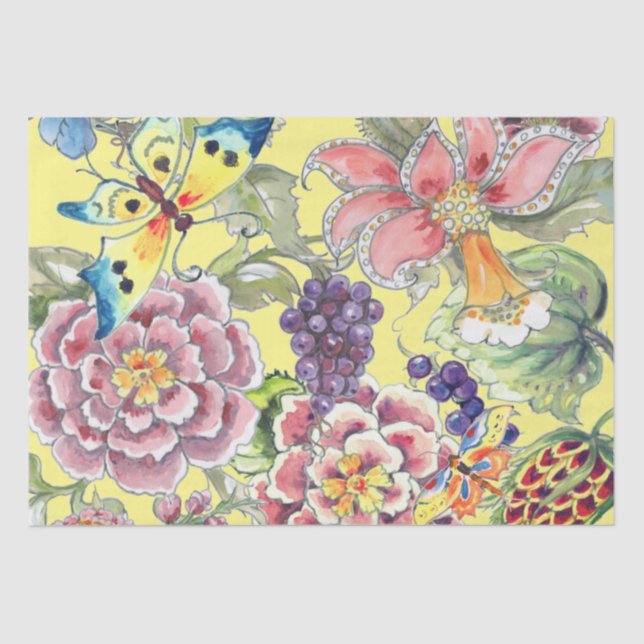 Papel De Seda Arte De Amarelo Amarelo Tropical Grande Impressão (Frente )