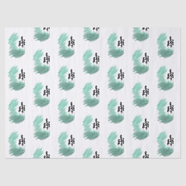 Papel De Seda arte de árvore verde escandinava simples menta mod (Frente )