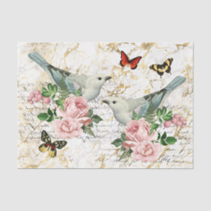 Papel De Seda Arte de Aves Vintage, Rosas Rosa, Desanexação de L