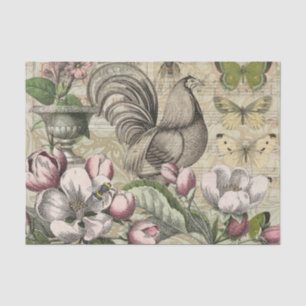 Papel De Seda Arte de Colagem de Jardim com Galo Vintage: País F
