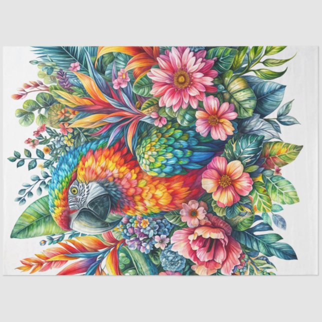 Papel De Seda Arte de Cores Aquáticas Botânicas de Cenoura (Frente )