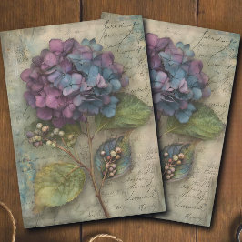 Papel De Seda Arte de Decoupage Botânico de Hortênsia Vintage