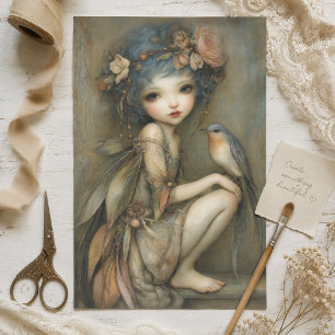 Papel De Seda Arte de Decoupage com Retrato de Fada da Floresta 