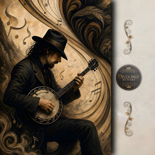 Papel De Seda Arte de Decoupage de Banjo Vintage