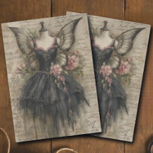Arte de Decoupage de Fadas Grunge Vintage Preto Ba