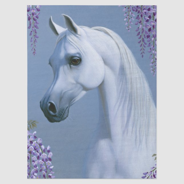 Papel De Seda Arte de Decoupage de Garanhão Árabe Branco (Frente )