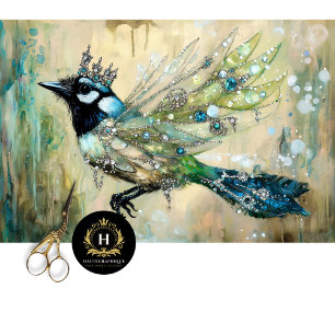 Papel De Seda Arte de Decoupage de Pássaro Adornado com Joia Ele