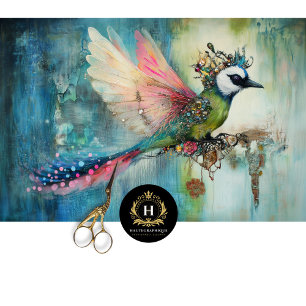 Papel De Seda Arte de Decoupage de Pássaro Adornado com Joia Ele