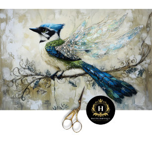 Papel De Seda Arte de Decoupage de Pássaro Adornado com Joia Ele