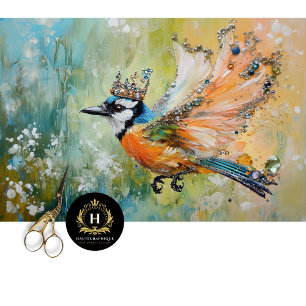Papel De Seda Arte de Decoupage de Pássaro Adornado com Joia Ele