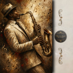 Papel De Seda Arte de Decoupage de Saxofone de Jazz Vintage