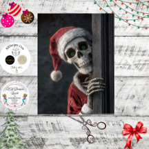 Arte de Decoupage do Papai Noel Esqueleto Espiando