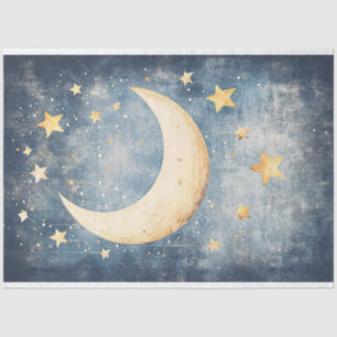 Papel De Seda Arte de Decoupage Rústico de Lua e Estrelas para B