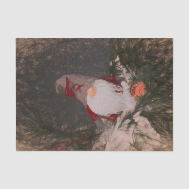 Papel De Seda Arte de esboço de gnomo rústico vintage de Natal (Frente )