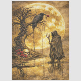 Papel De Seda Arte de Fantasia de Caveira de Lua de Corvo Gótico