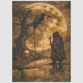 Papel De Seda Arte de Fantasia de Caveira de Lua de Corvo Gótico