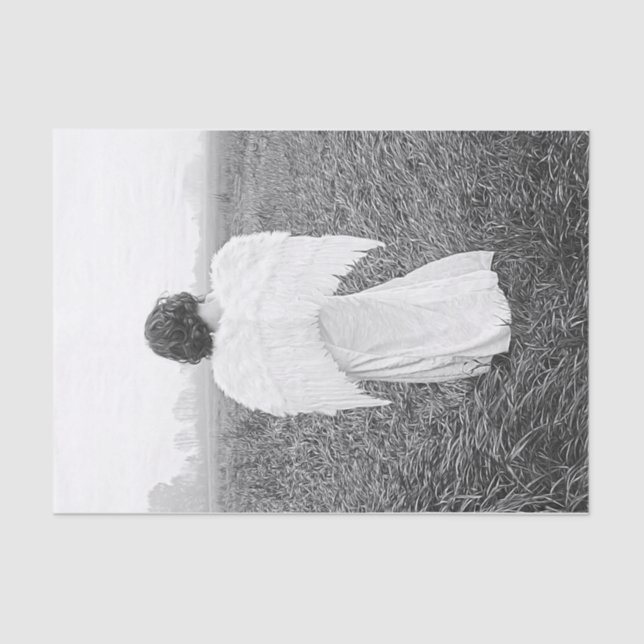 Papel De Seda Arte De Fotografias A Preto E Branco Do Anjo Elega (Frente )