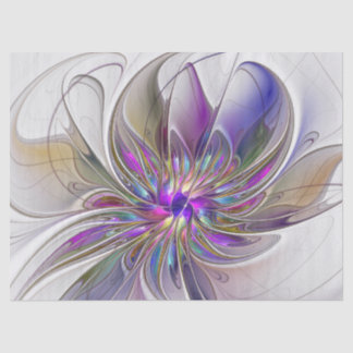 Papel De Seda Arte de fractal abstrato colorido e energético Flo