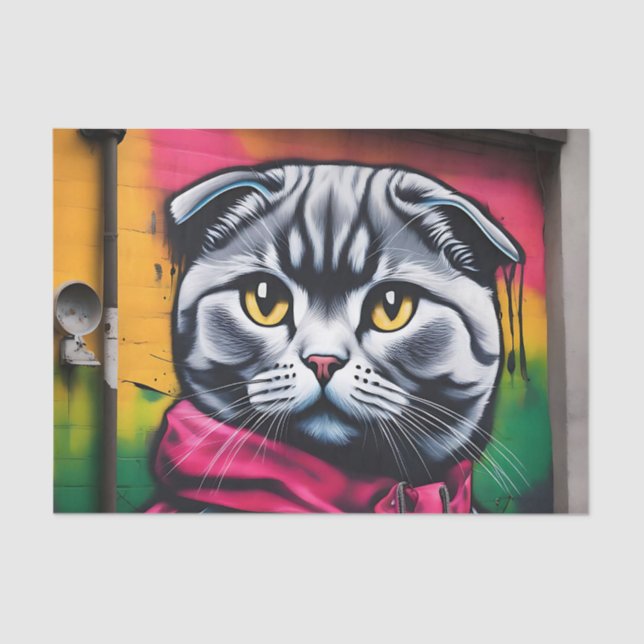 Papel De Seda Arte de grafite de um Gato Dourado Escocês (Frente )
