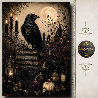 Papel De Seda Arte de Grimoire de Bruxa de Halloween Gótico Lua 