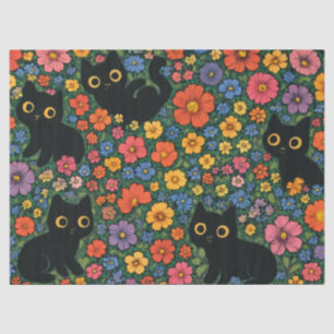 Papel De Seda Arte de Jardim Kawaii – Padrão Floral de Gato Pret