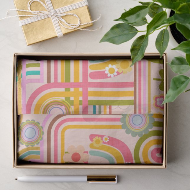 Papel De Seda Arte de linha de flor poderosa Groovy (Presente)