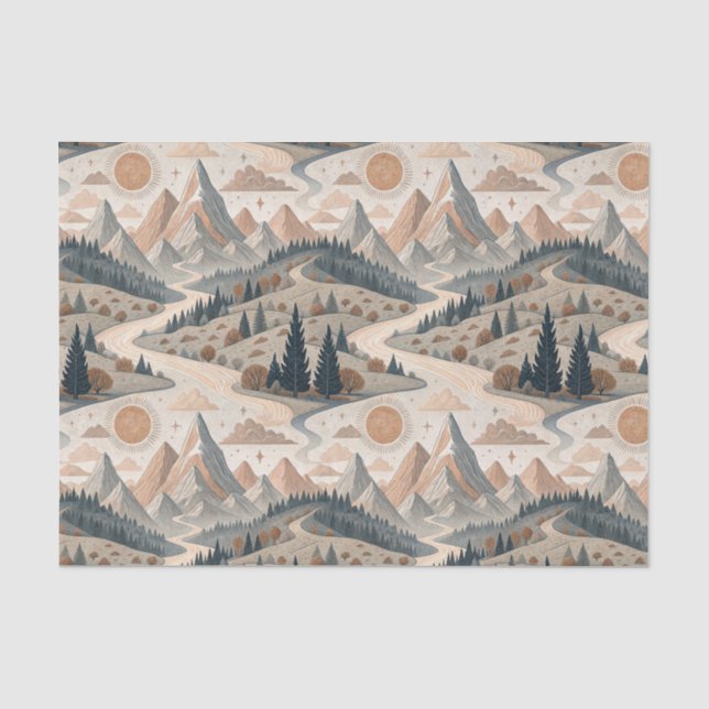 Papel De Seda Arte de Padrão de Paisagem Abstrata do Rio da Mont (Frente )
