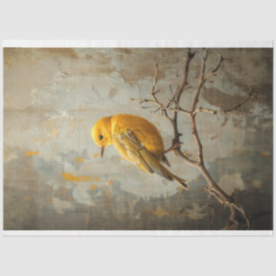 Papel De Seda Arte de Pássaro Cantor Amarelo da Natureza Rústica