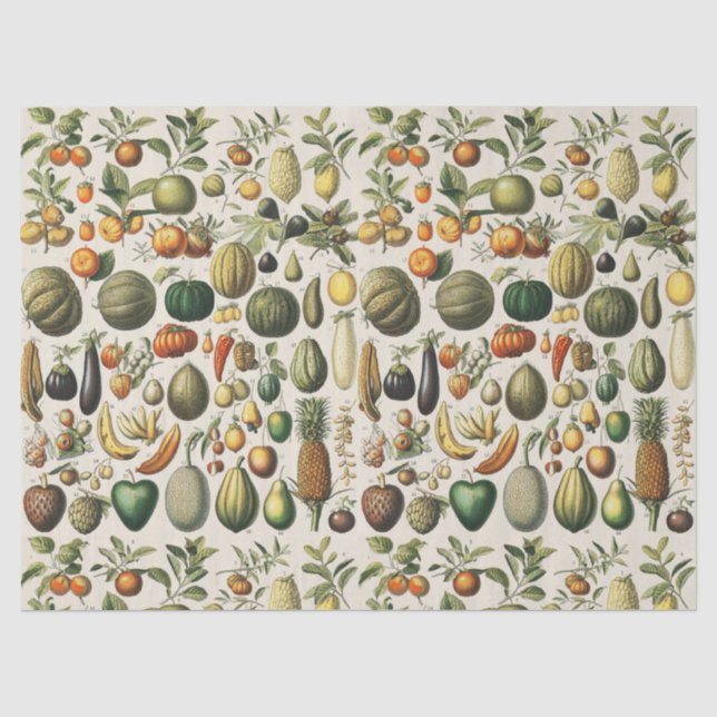 Papel De Seda Arte de Poster de Frutas Botânicas Francesas Vinta (Frente )