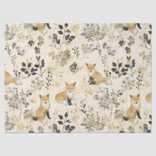 Papel De Seda Arte de Raposa Botânica Preta e Dourada de Luxo (3
