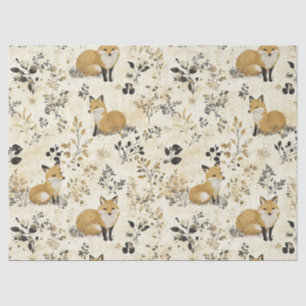 Papel De Seda Arte de Raposa Botânica Preta e Dourada de Luxo (4