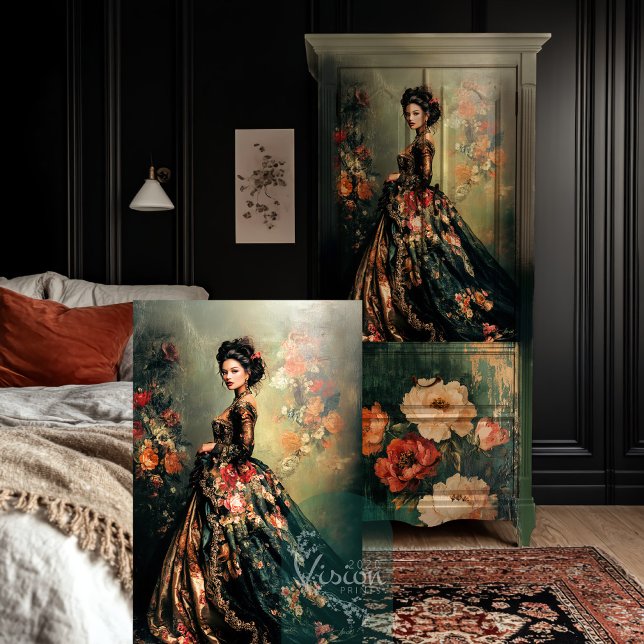 Papel De Seda Arte de Retrato Barroco Sombrio Rococó (Baroque, Dark Moody Romantic, Rococo, Portrait, Brocade Decoupage Tissue Paper.)