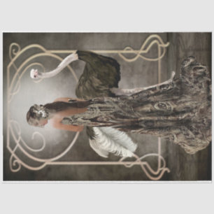 Papel De Seda Arte de retrato de senhora elegante em bronze Art 