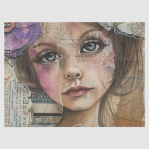 Papel De Seda Arte de Retrato em Colagem de Mídia Mista (1)