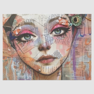 Papel De Seda Arte de Retrato em Colagem de Mídia Mista (11)
