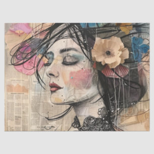 Papel De Seda Arte de Retrato em Colagem de Mídia Mista (2)