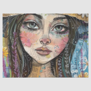 Papel De Seda Arte de Retrato em Colagem de Mídia Mista (3)