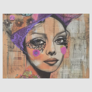 Papel De Seda Arte de Retrato em Colagem de Mídia Mista (5)
