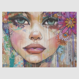 Papel De Seda Arte de Retrato em Colagem de Mídia Mista (6)