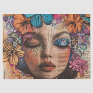 Papel De Seda Arte de Retrato em Colagem de Mídia Mista (7)