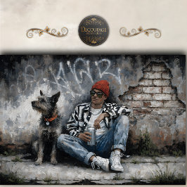 Papel De Seda Arte de Rua de Menino e Cachorro Graffiti Urbano d
