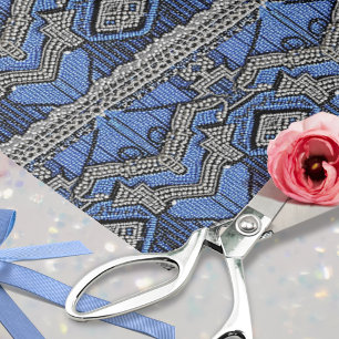 Papel De Seda Arte Deco 1920 Azul Prata Vestido