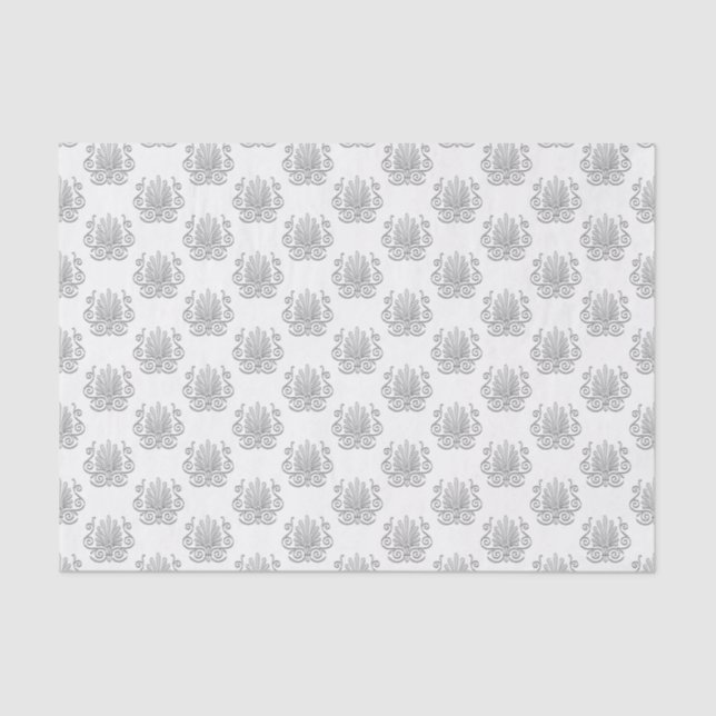 Papel De Seda Arte Deco Antigo Arabesco de Pena Prateado (Frente )