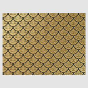 Papel De Seda Arte Deco Escalas de Sereia - Preto e Dourado