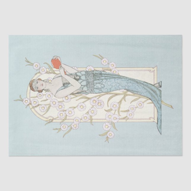 Papel De Seda Arte Deco Francês Lady Daisy Arch Blue Decoupage A (Frente )
