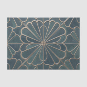 Papel De Seda Arte Deco Geométrico em Verde Azul e Dourado com P