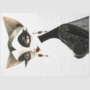 Papel De Seda Arte Deco - Separação Preta do Felino Branco